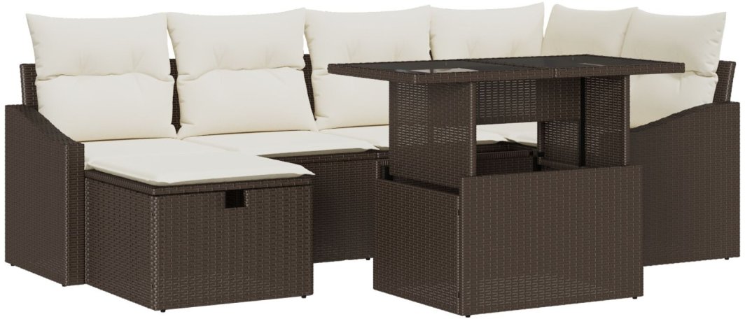 vidaXL Zestaw Sof Ogrodowych  w 7 częściach z Poduszkami Brązowy Polirattan 1