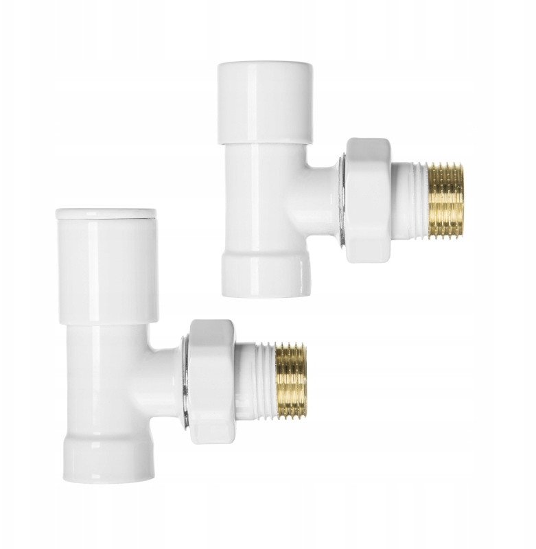 Radiator connection set INVENA CZ-31-K15-S, supply+shutoff valve, angled, white. 1
