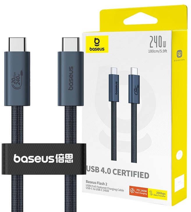 Baseus kabel Flash 2 USB4 Full-Featured Charging Cable USB-C to USB-C 240W 5.9ft Cluster czarny 1