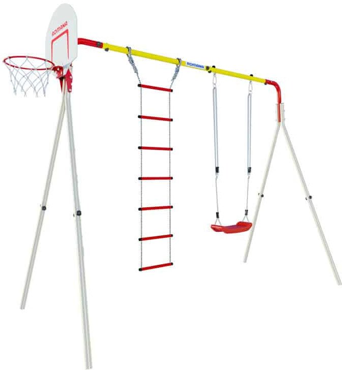 Huśtawka ogrodowa plastikowa ze stelażem + kosz + drabinka linowa | 209 cm 1