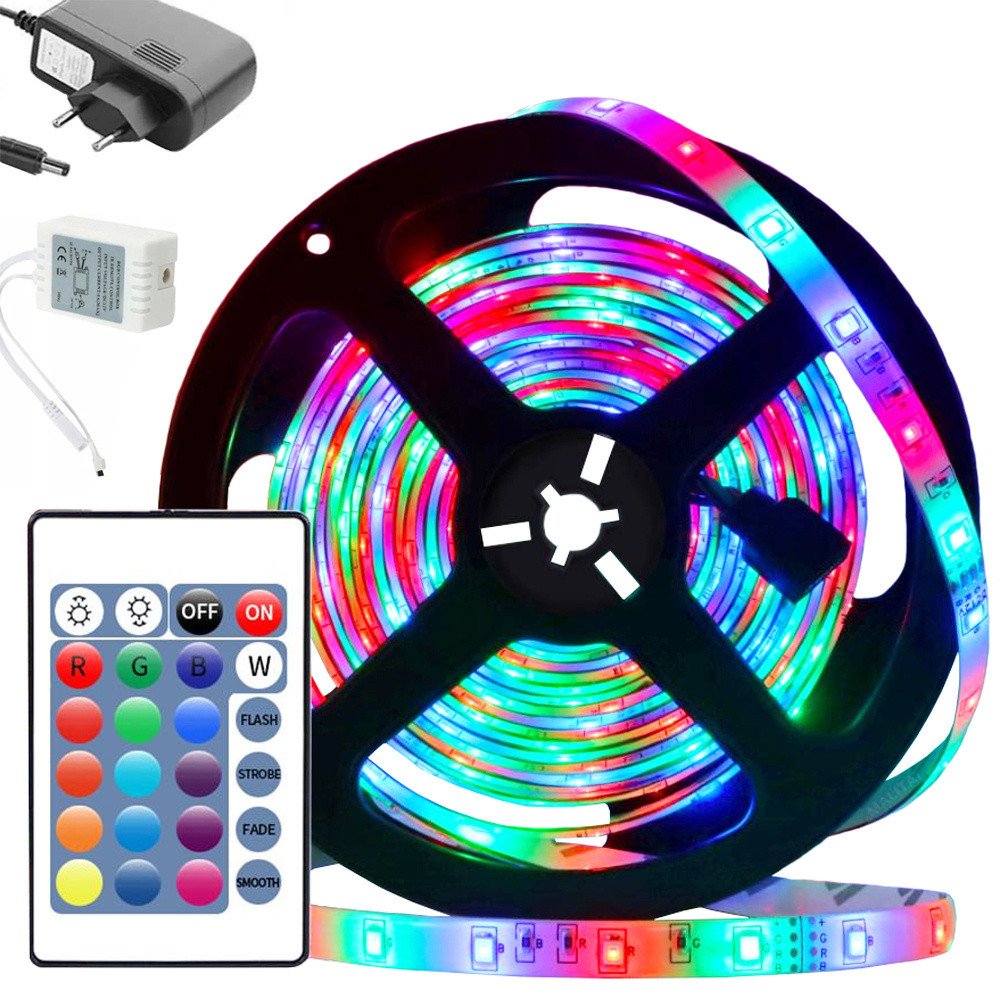 Taśma led 3528 rgb 4,5m wodoodporna pilot zestaw 1