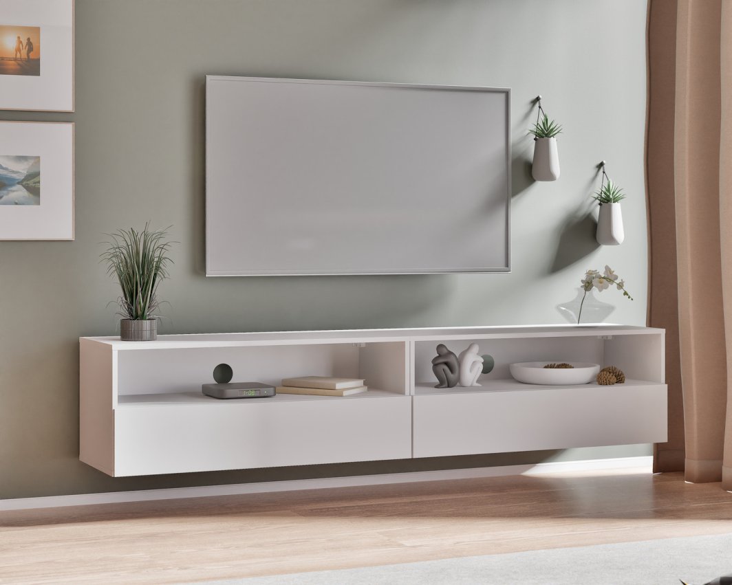 Nowoczesny zestaw RTV Tebris Dual 200  biały mat, 2 szafki 100 cm z push to open 1