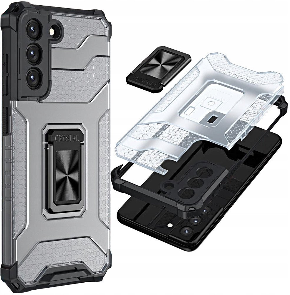 Crystal Ring Case pancerne hybrydowe etui pokrowiec + magnetyczny uchwyt Samsung Galaxy S22+ (S22 Plus) czarny 1