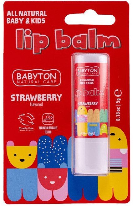 Babyton, Balsam do ust, truskawkowy smak, bezpieczny od narodzin, 5 g 1