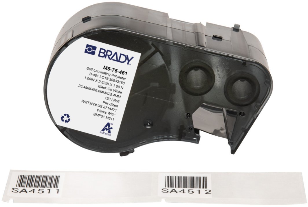 Brady, M5-75-461, Polyester, Schwarz auf weiß/Transparent, 25.40 x 25.40(66.68) mm, selbstlaminierend, permanent(120 E.)(M5-75-461) 1