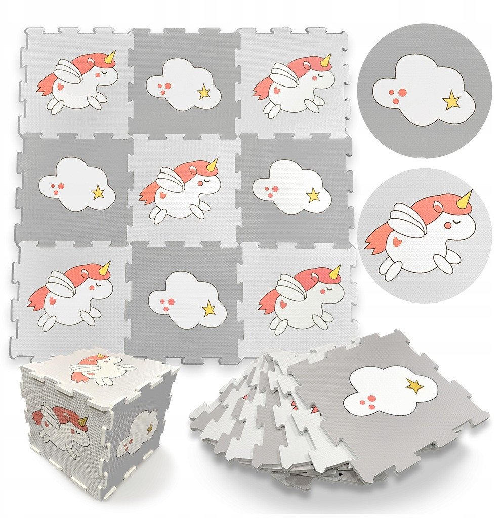 Mata piankowa dla dzieci puzzle piankowe edukacyjna kojec jednorożec duża 1