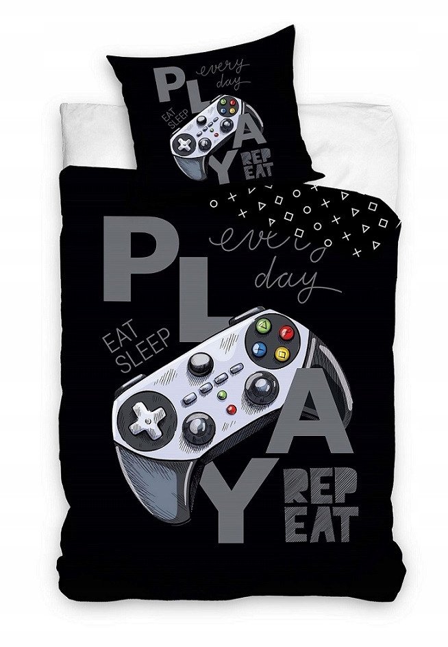 Gamer Sengetøj ''Play Repeat'' 140 x 200 cm - 100 procent bomuld 1