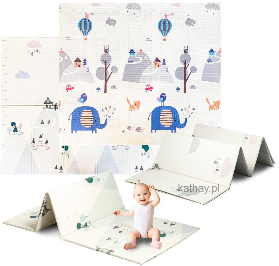 Dwustronna składana kolorowa edukacyjna piankowa mata dziecięca XXL 180x200 cm - słonik 1