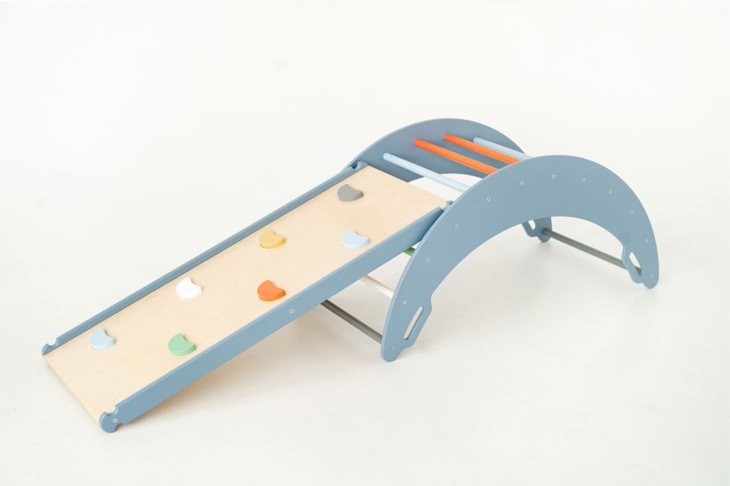 Plac zabaw do domu Moon Plus | niebiesko-kolorowy | Bujak + zjeżdżalnia 2w1 1