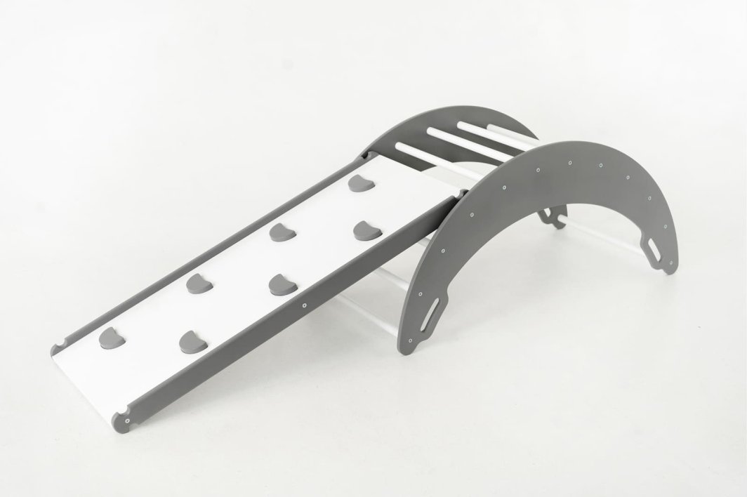 Plac zabaw do domu Moon Plus | biało-szary | Bujak + zjeżdżalnia 2w1 1