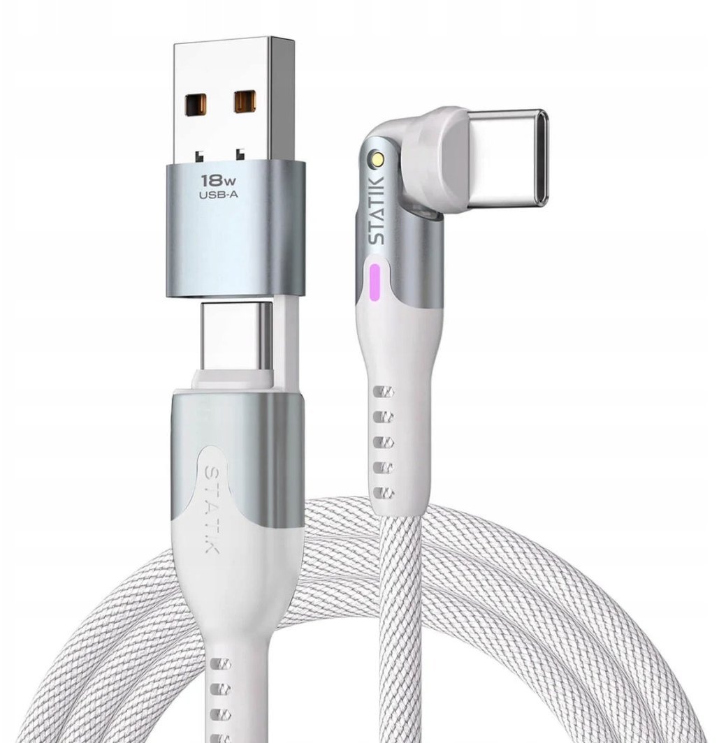 STATIK PowerPivot Pro Nylon Braided Cabel, USB-C to USB-C, 1m, White 1