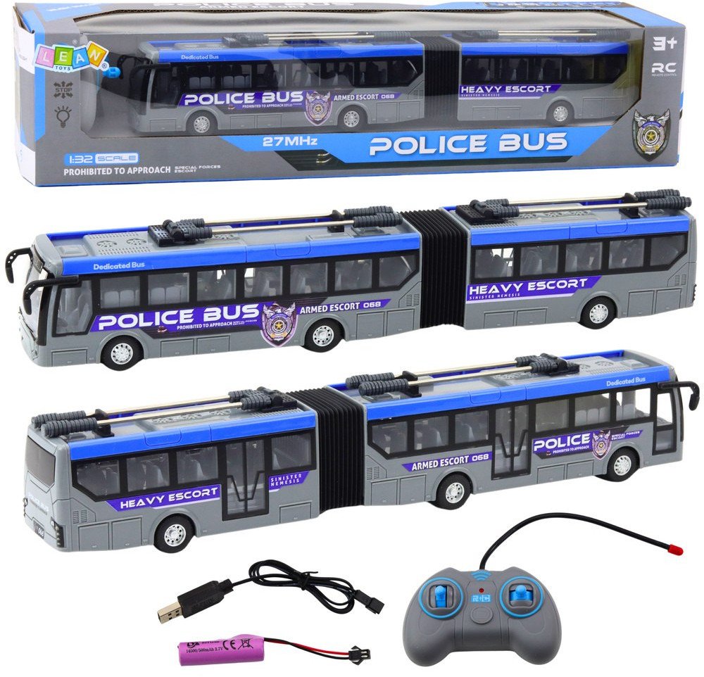 Autobus Policyjny Przegubowy Zdalnie Sterowany RC Światła Szary 1:32 LEAN Toys 1