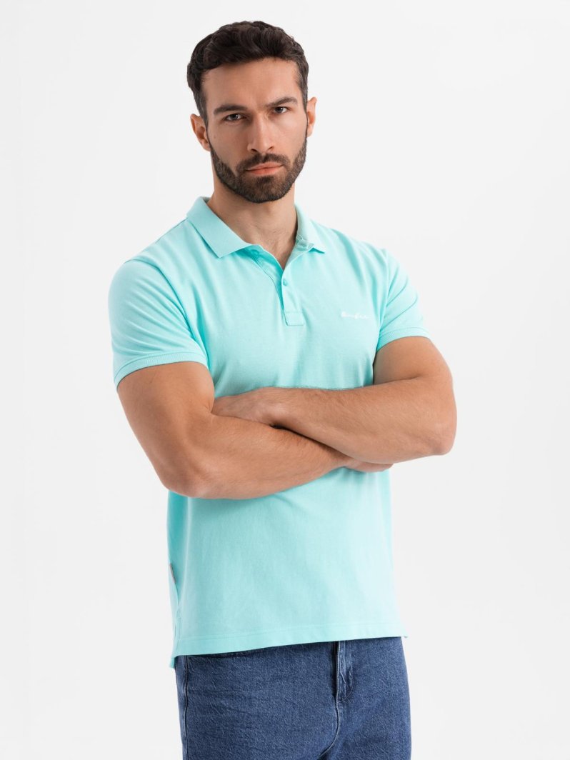 Polo koszulka z bawełnianej dzianiny pique  błękitna V2 OM-POSS-0103 S 1