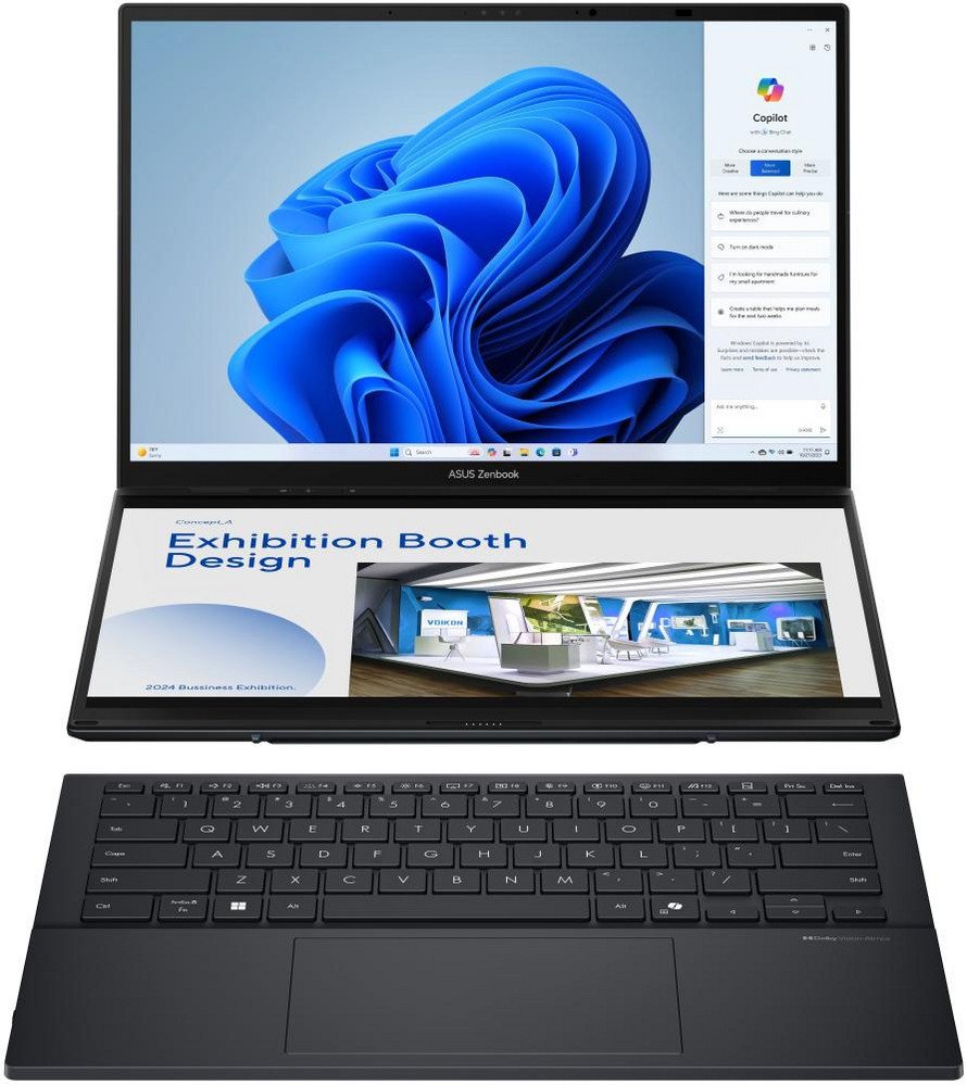 Notebook ASUS ZenBook Series DUO UX8406CA-PZ009W CPU Core Ultra U9-285H 2900 MHz 14" Touchscreen 2880x1800 RAM 32GB LPDDR5x SSD 2TB Intel Arc Graphics Integrated ENG Windows 11 Home Grey 1.65 kg 90NB14X1-M00820 1