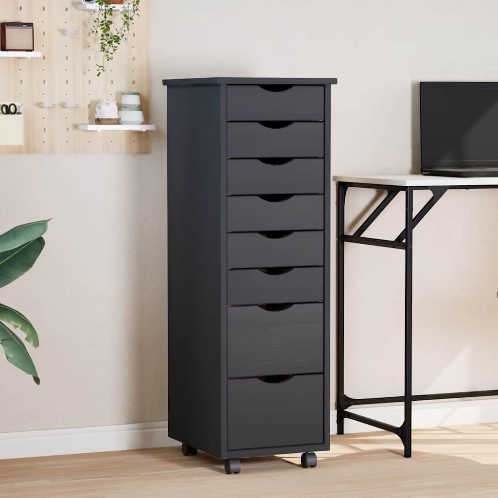 Szafka na kółkach MOSS, z szufladami, szara, sosna 1