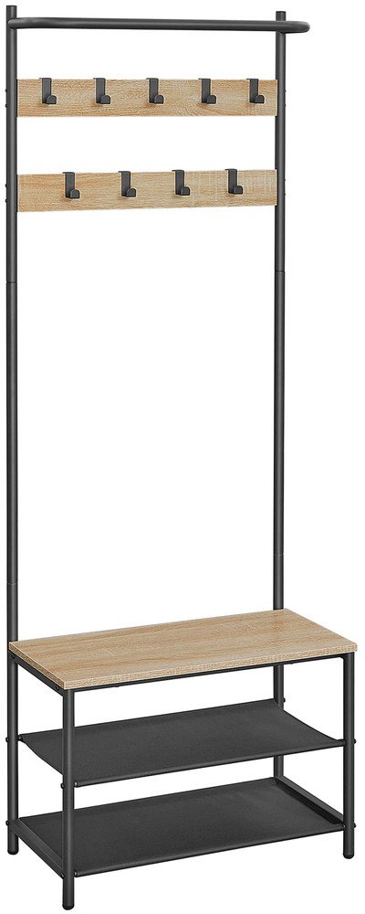Wieszak stojący Sonvero z dwiema półkami 180 cm czarny 1