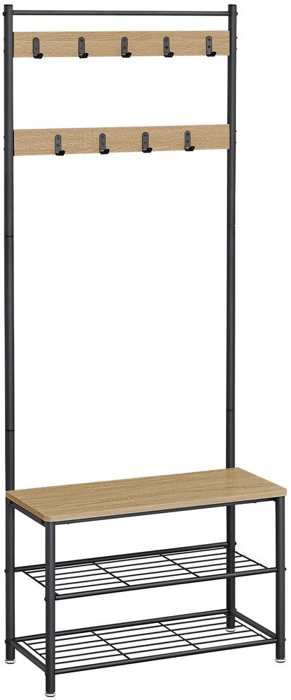 Wieszak stojący Sonvero z dwiema półkami 175 cm czarny 1