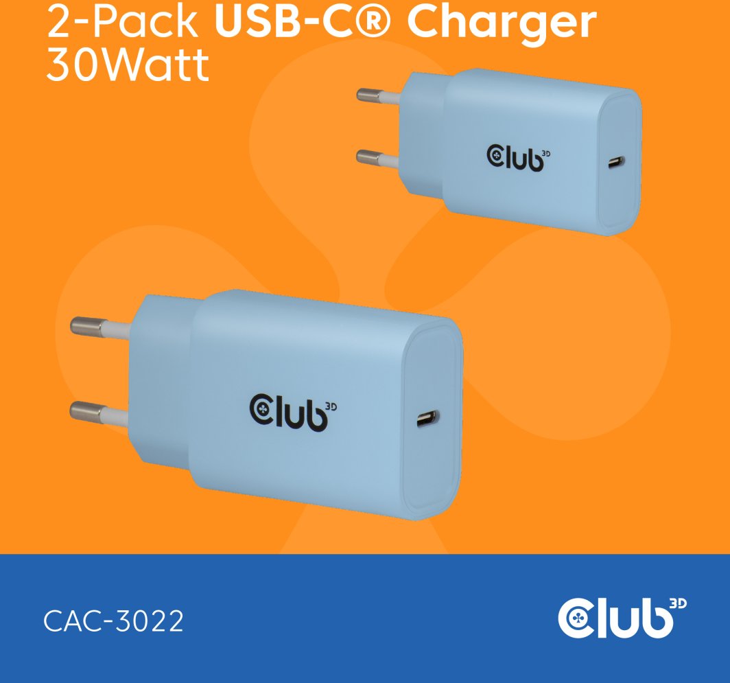 Club3D Lifestyle Ladegerät USB-C 30Watt, 2Stk  blau retail 1