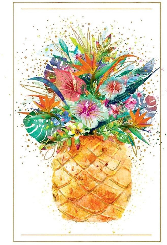 Karnet B8 mini Ananas z kwiatami 1