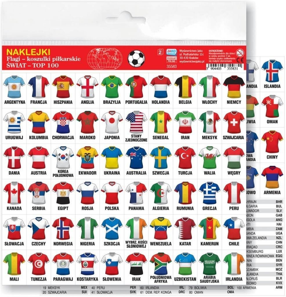 Naklejki flagi - koszulki piłkarskie świat top 100 1