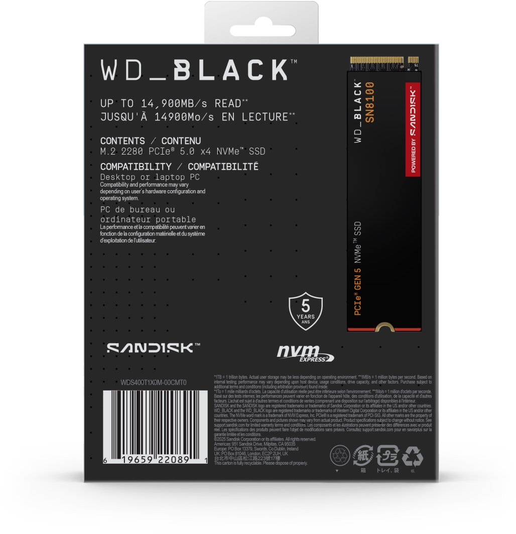SanDisk SN8100 4TB M.2 2280 PCI-E x4 Gen5 NVMe (WDS400T1X0M