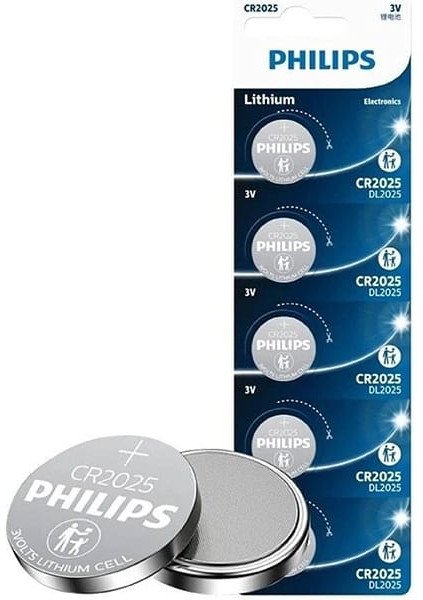 Bateria litowa, CR2025, CR2025, 3V, PHILIPS, blistr, 5-pack, CR2025P5/01B, guzikowa 1