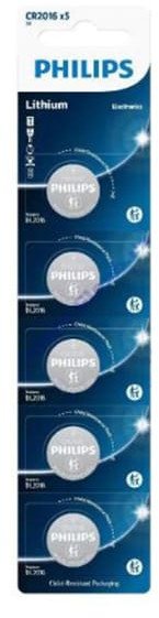 Bateria litowa, CR2016, CR2016, 3V, PHILIPS, blistr, 5-pack, CR2016P5/01B, guzikowa, 75 mAh 1