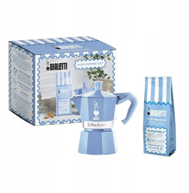 Bialetti - Zestaw Moka Express 3tz Błękitna + kawa Perfetto Moka Mandorla 250g 1