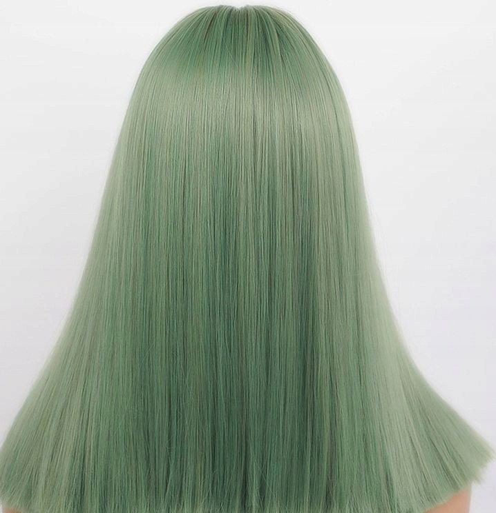 ZIELONE WŁOSY PERUKA długie MIĘTOWE PROSTE grzywka