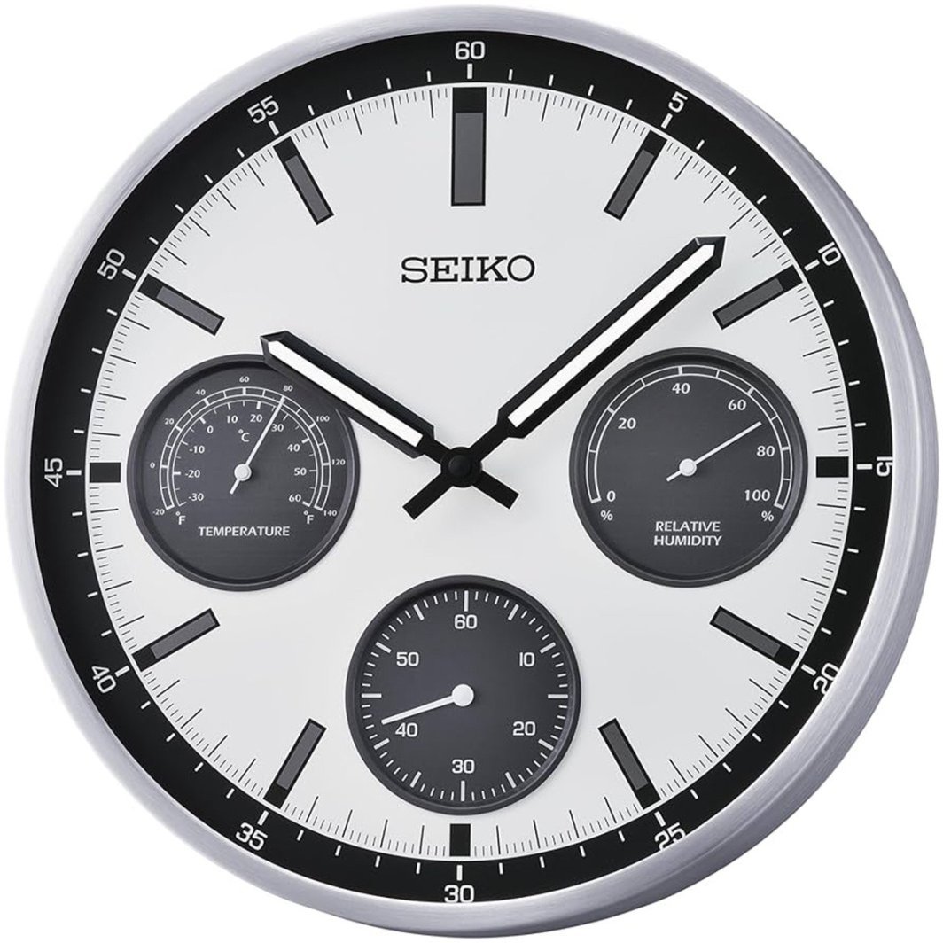 Zegar ścienny SEIKO QXA823S 33 cm cichy mechanizm termometr . 1