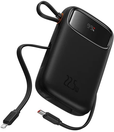 Baseus QPow2 10000 mAh 22.5W Powerbank z wbudowanym kablem Lightning USB-C 1