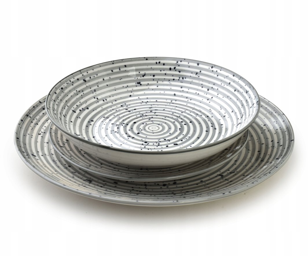STRIPES GREY Komplet obiadowy 18cz.27/19/20cm miska 550ml 1