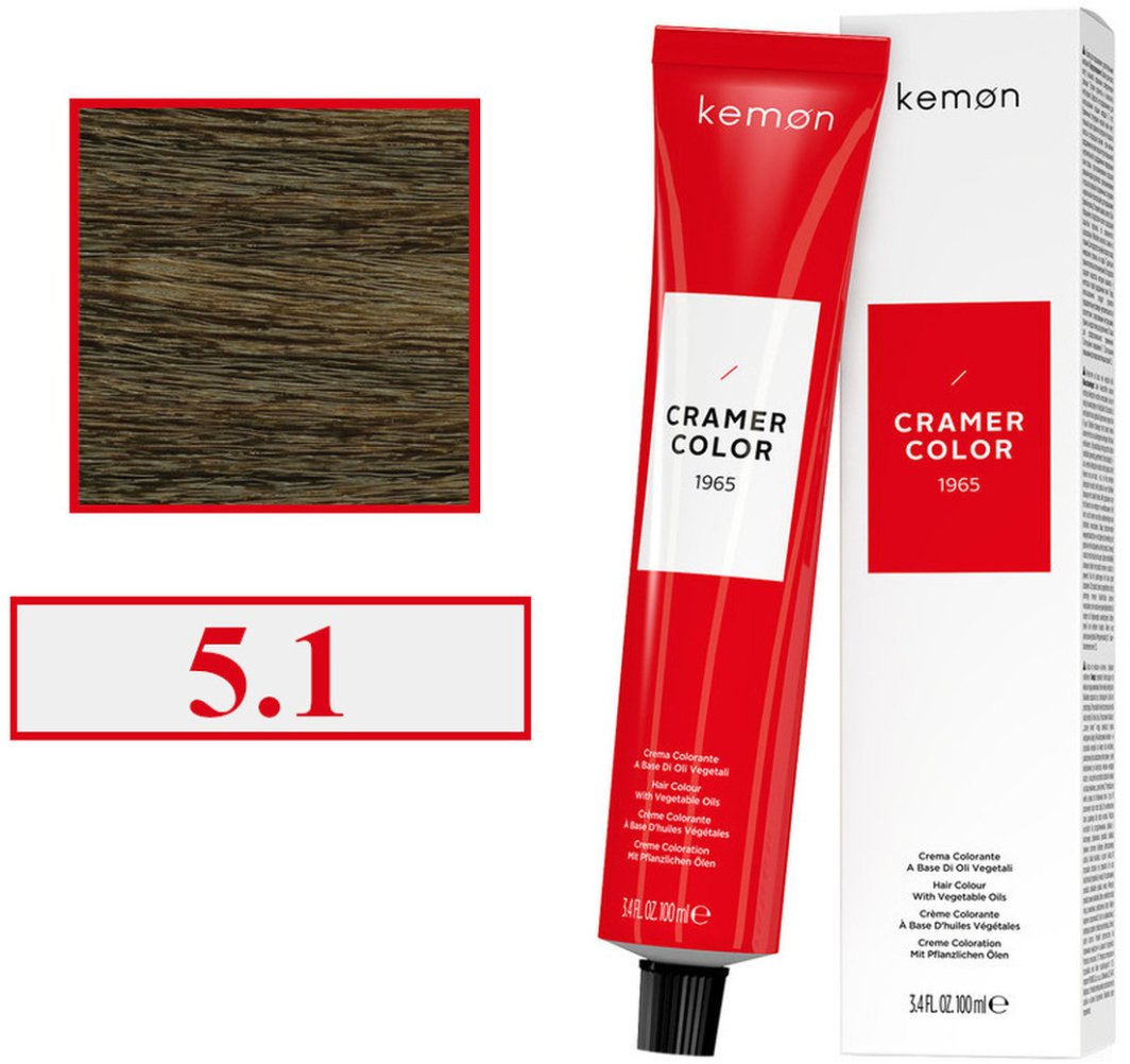 Kemon Cramer Color Kremowa farba do włosów z olejem kokosowym 100ml Light Ash Brown (5.1) 1
