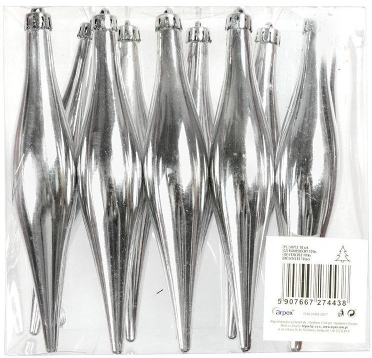 Sople w PVC srebrne 15cm 10szt 1