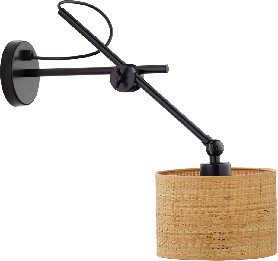 Regulowany kinkiet ścienny LED do salonu w stylu boho HAMILTON BOHO lampa ścienna na wysięgniku z rattanowym kloszem 1