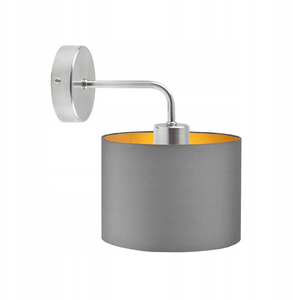 Srebrno-szary kinkiet glamour AURORA GOLD lampa do sypialni LED z tkaninowym abażurem ze złotym wnętrzem 1