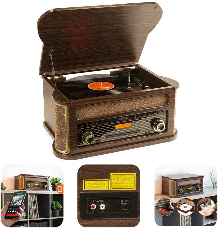 Gramofon Memphis Fenton BT CD DAB+ FM USB brązowy one size 1