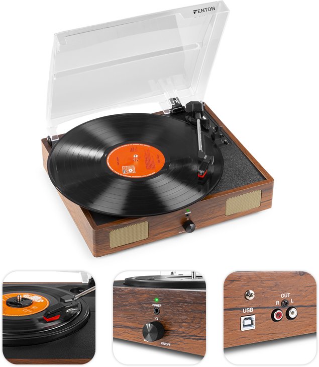 Gramofon RP106W Fenton głośniki USB brązowy one size 1