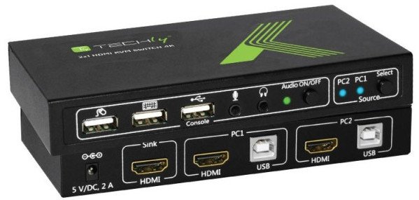 Przełącznik Techly 2-portowy przełącznik KVM HDMI/USB 2x1 z audio 1