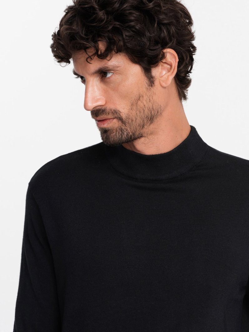 Męski półgolf dzianinowy z wiskozą  czarny V1 OM-SWTN-0100 L 1