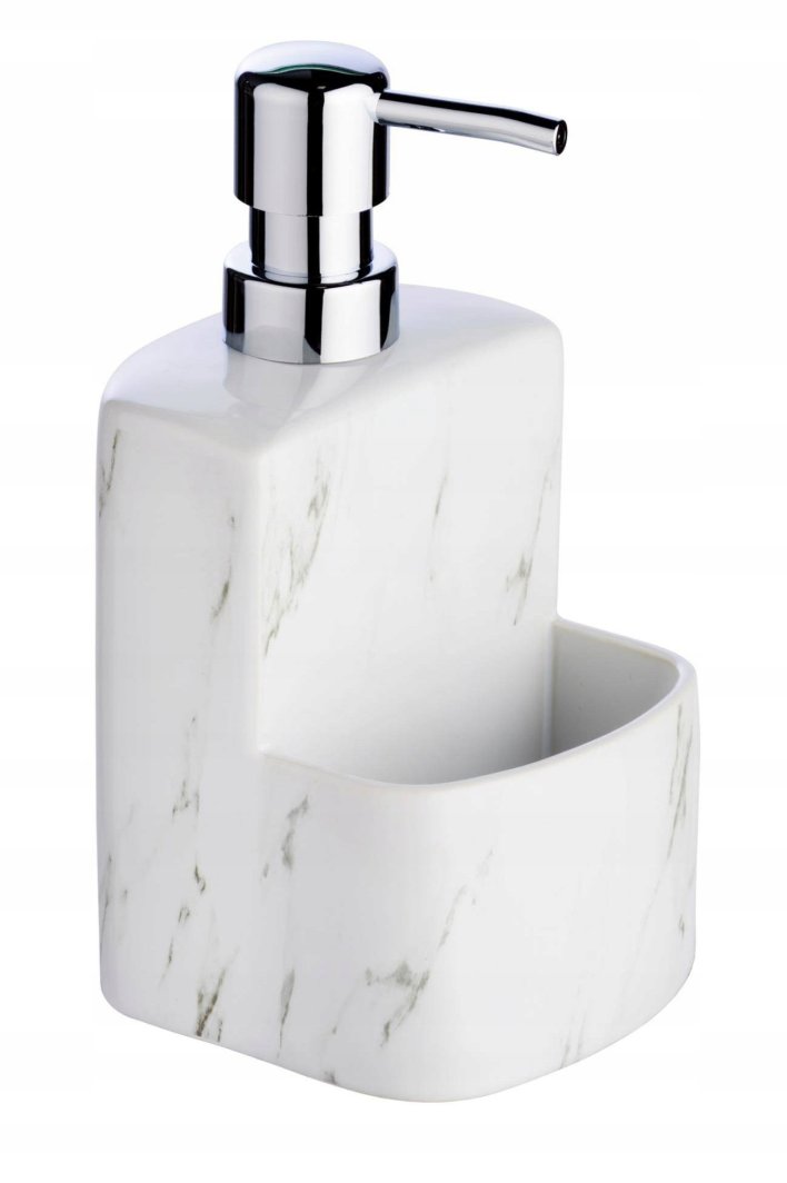 Dozownik do mydła w płynie FESTIVAL z pojemnikiem na gąbkę, ceramika o strukturze marmuru, 380 ml, WENKO