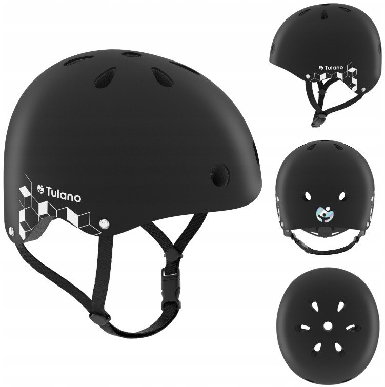 Kask Rowerowy Dziecięcy Tulano Czarny Lekki Regulowany 48-52 Cm Odblask 1