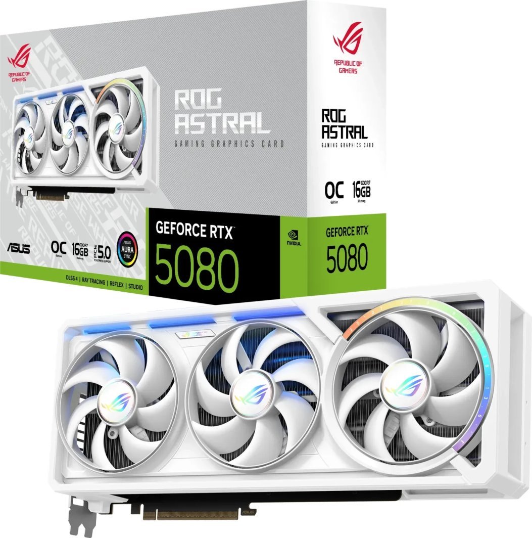 Karta graficzna Asus ROG Astral GeForce RTX 5080 White OC 16GB GDDR7 DLSS4 (ROG-ASTRAL-RTX5080-O16G-WHITE) 1