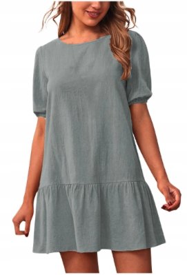 Mini sukienka damska z krótkim rękawem i okrągłym dekoltem 1