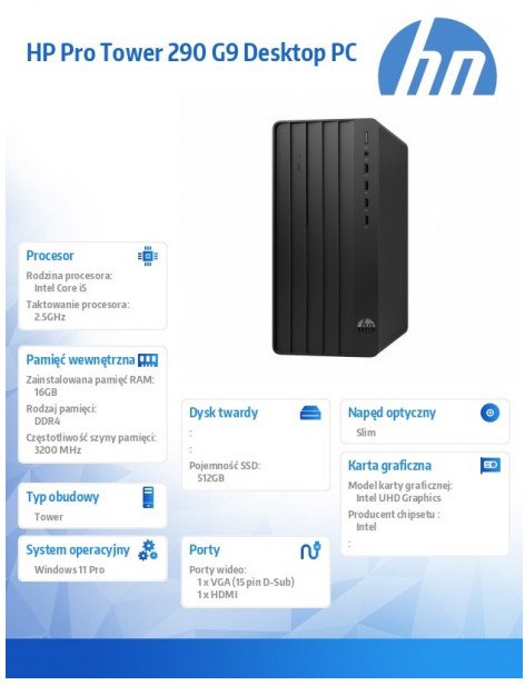hp inc. Komputer 290 Tower G9 i5-14400 512GB/16GB/W11P B6ZD5ET 1