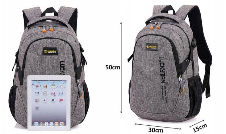PLECAK MĘSKI DAMSKI SZKOLNY NA LAPTOPA SZARY 1