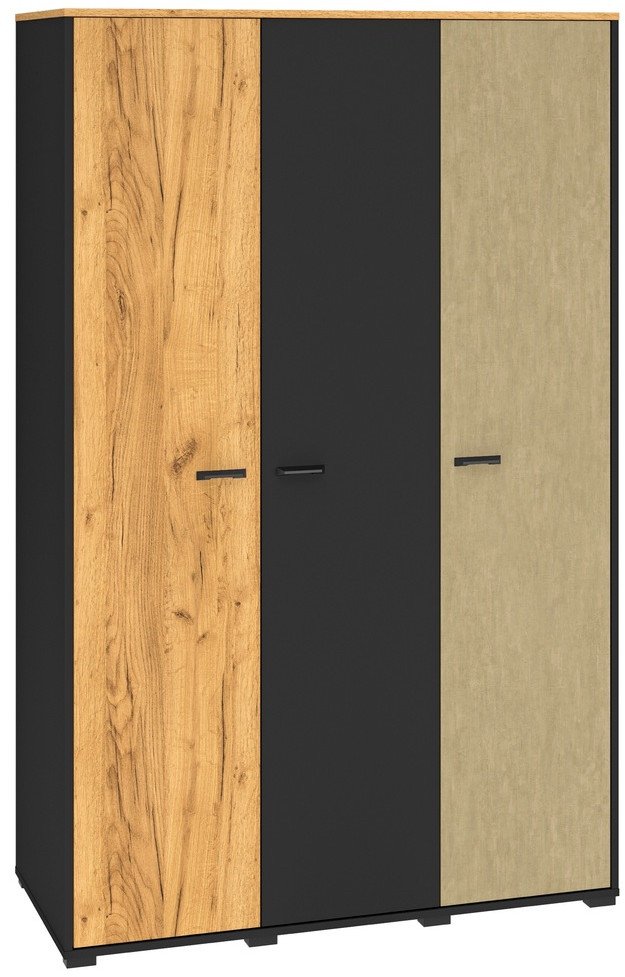 Szafa młodzieżowa trzydrzwiowa Colt z drążkami i półkami 120 cm dąb craft/czarny/stal 1