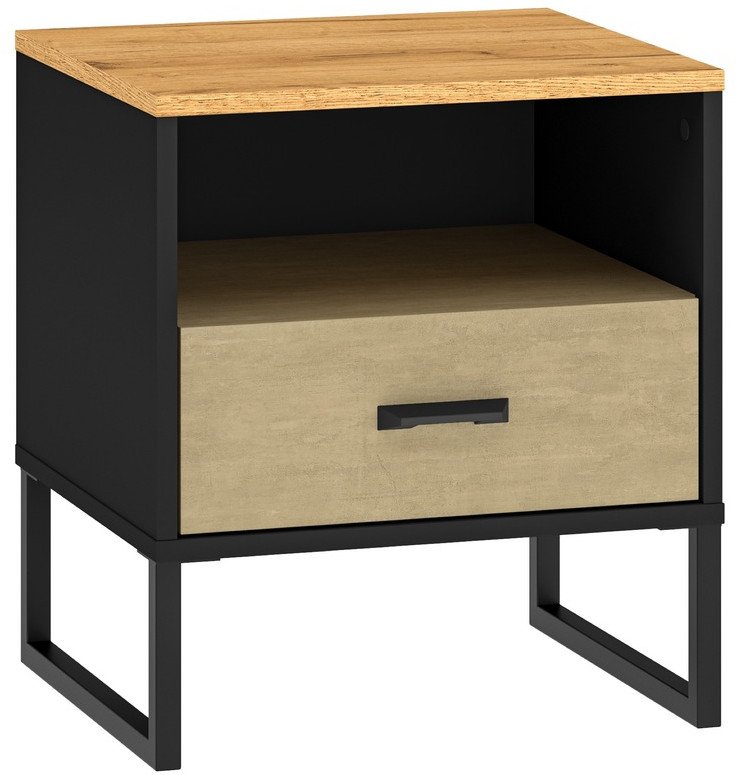 Szafka nocna młodzieżowa Colt z wnęką i szufladą 45 cm dąb craft/czarny/stal 1