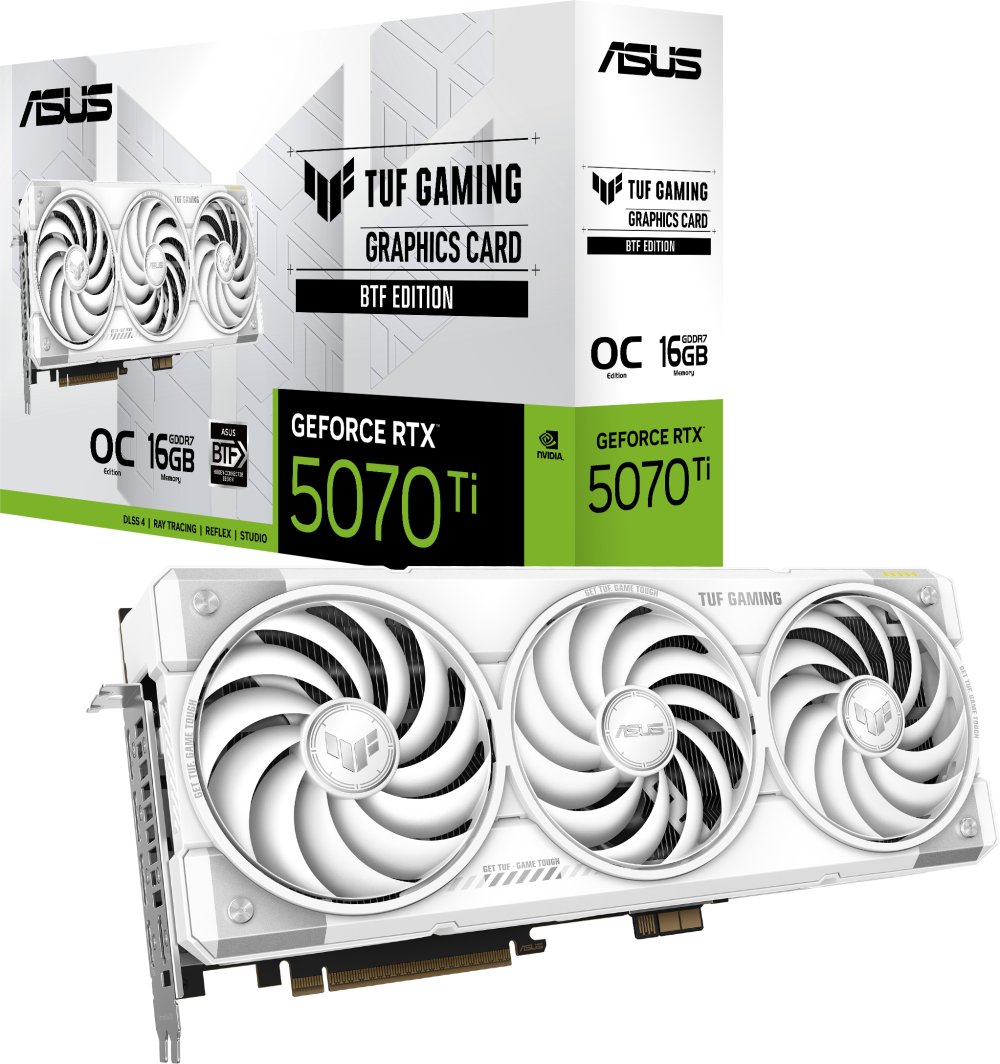 Karta graficzna Asus TUF Gaming GeForce RTX 5070 Ti BTF White OC 16GB GDDR7 DLSS4 (TUF-RTX5070TI-O16G-BTF-WHITE) 1