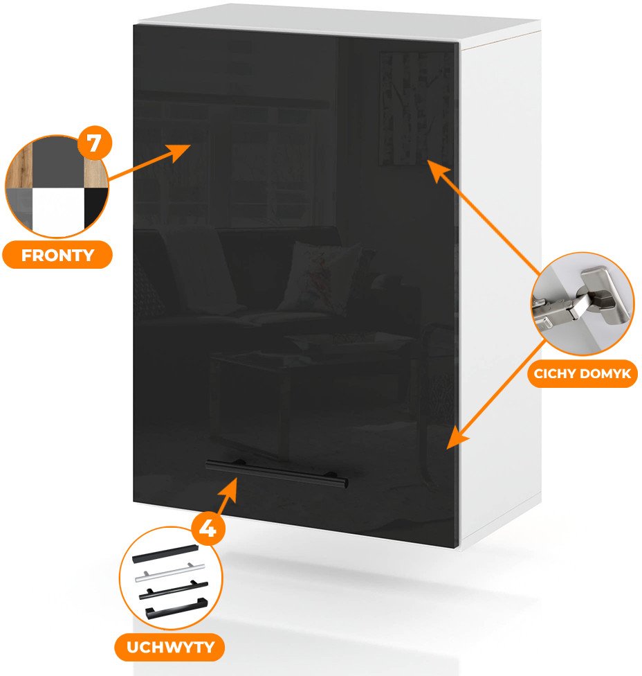Szafka Kuchenna Wisząca Klapowa Modułowa 50cm Spremium Czarny Połysk